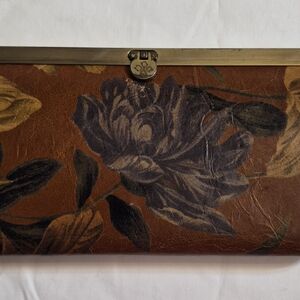Patricia Nash Brown Floral Leather Clutch